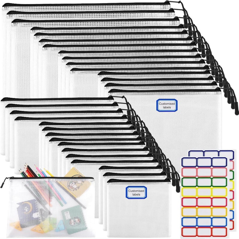 YOPCDJ 30pcs Multisize Mesh Zipper Pouch, Lego Storage Organizer, 8 Sizes Waterproof Plastic Document Pouch, Bags for Travel Storage, Game, Office Supply and Home Organize - Image 1
